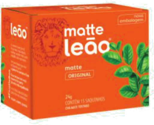 Caixa laranja de Matte Leão Original, 24 g com 15 saquinhos