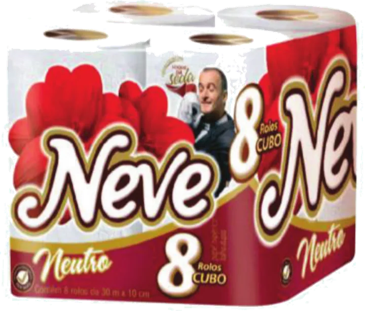 Fardo de papel higiênico Neve Neutro com 8 rolos, embalagem vermelha com flores